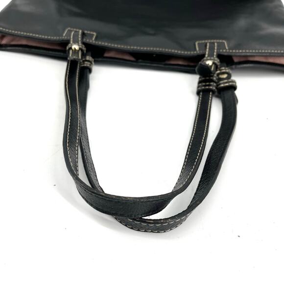 Dooney & Bourke Vintage Black Leather Shoulder Bag Red‎ Lining Double Handle - Picture 8 of 10